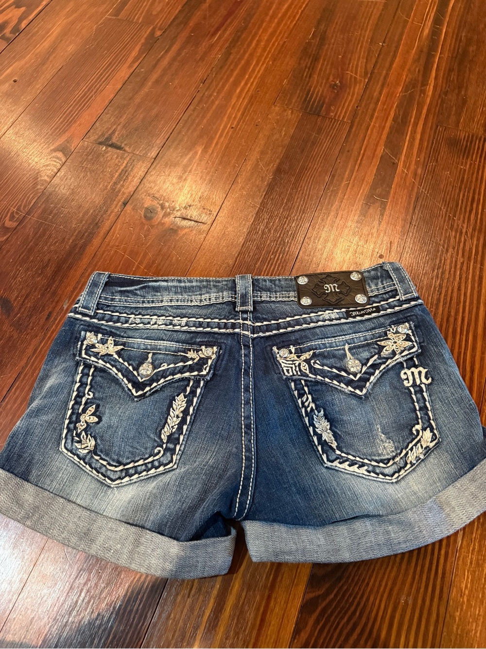 Miss Me Rolled Cuff Distressed Denim Shorts - Blue - Picture 2 of 4